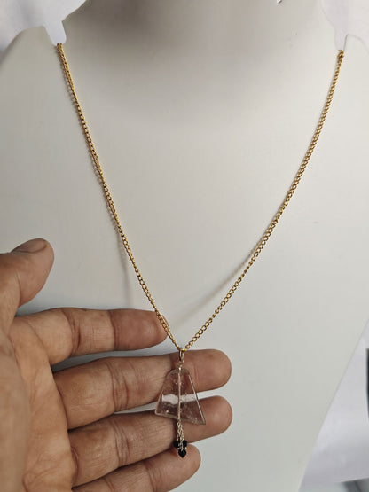 925 Sterling Silver Gold Plated Necklace 10MM Triangle Shape Rose Quartz Slice Cut Gemstone Drilled Set Necklace Anniversary Gift For Women Necklace
