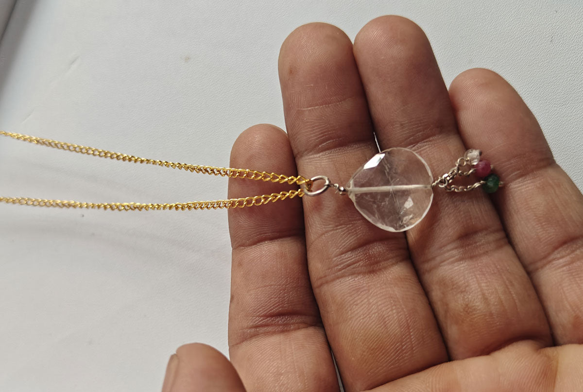 925 Sterling Silver Gold Plated Necklace 10MM Heart Shape Rose Cristal Cut Gemstone Drilled Set Necklace Anniversary Gift For Women Necklace