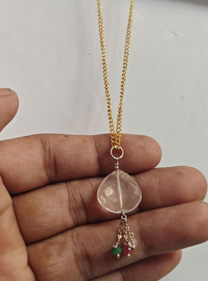 925 Sterling Silver Gold Plated Necklace 10MM Heart Shape Rose Cristal Cut Gemstone Drilled Set Necklace Anniversary Gift For Women Necklace