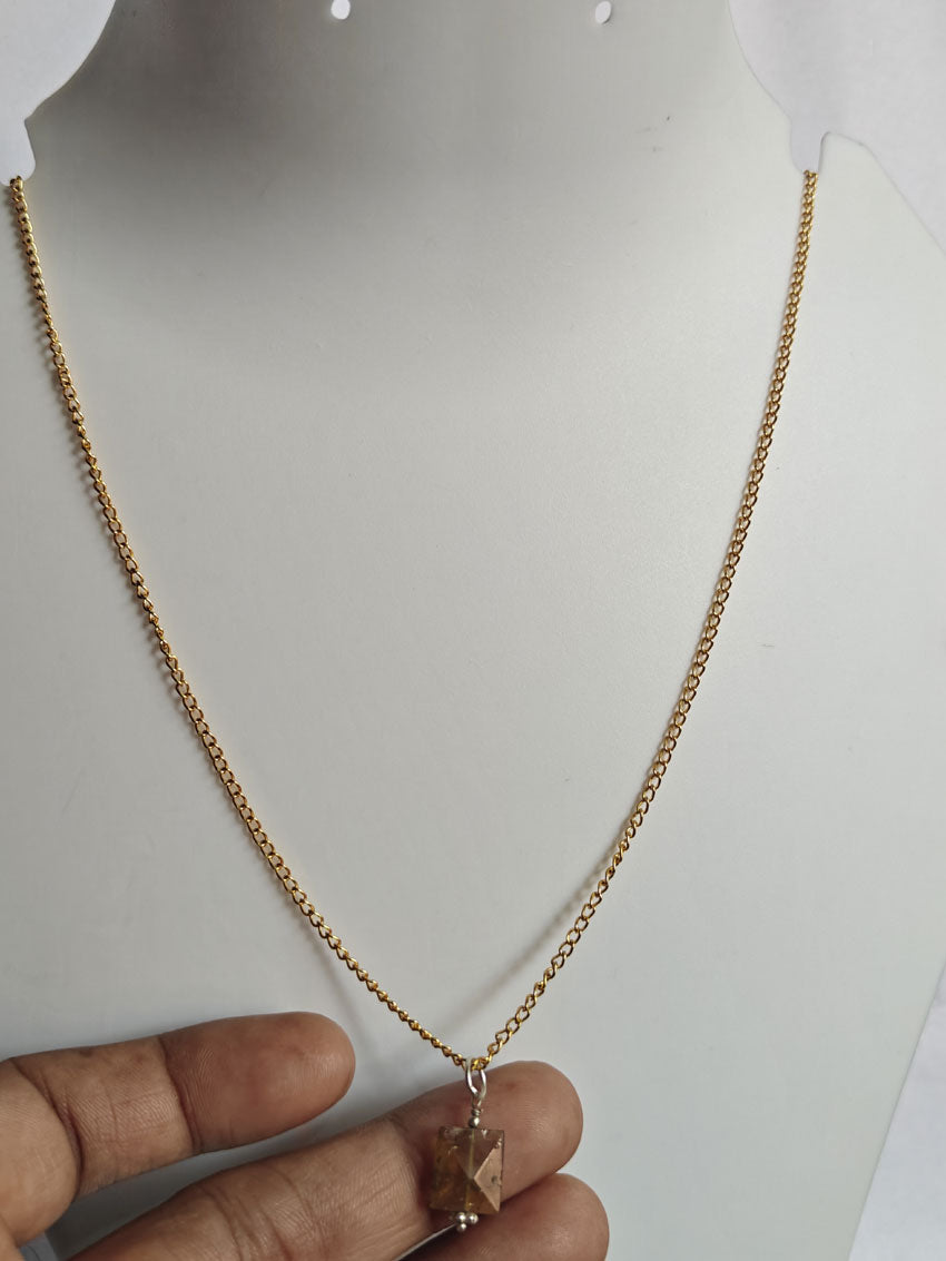 925 Sterling Silver Gold Plated Necklace 10MM Square Shape Citrine Cut Gemstone Drilled Set Necklace Anniversary Gift For Women Necklace