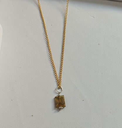 925 Sterling Silver Gold Plated Necklace 10MM Square Shape Citrine Cut Gemstone Drilled Set Necklace Anniversary Gift For Women Necklace