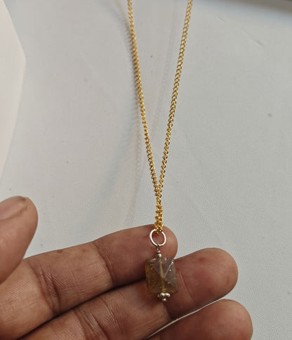 925 Sterling Silver Gold Plated Necklace 10MM Square Shape Citrine Cut Gemstone Drilled Set Necklace Anniversary Gift For Women Necklace