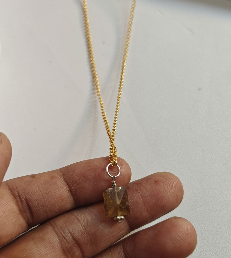 925 Sterling Silver Gold Plated Necklace 10MM Square Shape Citrine Cut Gemstone Drilled Set Necklace Anniversary Gift For Women Necklace