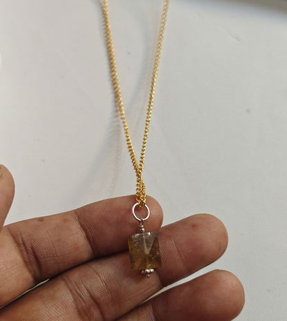 925 Sterling Silver Gold Plated Necklace 10MM Square Shape Citrine Cut Gemstone Drilled Set Necklace Anniversary Gift For Women Necklace