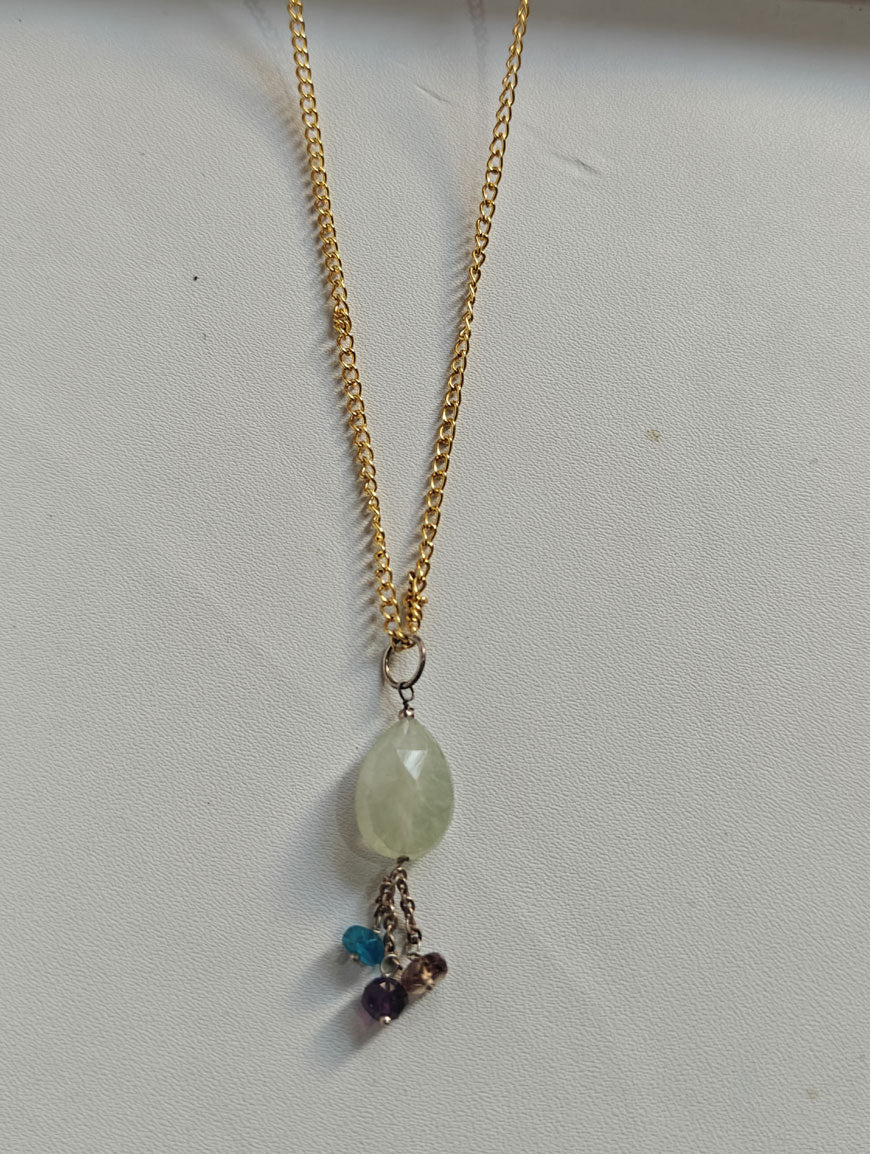 925 Sterling Silver Gold Plated Necklace 10MM Oval Shape Prehnite Cut Gemstone Drilled Set Necklace Anniversary Gift For Women Necklace