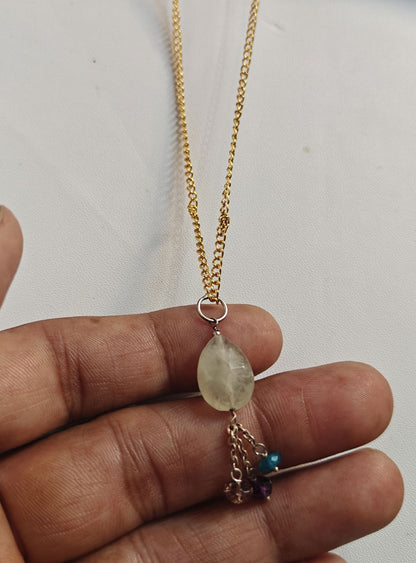 925 Sterling Silver Gold Plated Necklace 10MM Oval Shape Prehnite Cut Gemstone Drilled Set Necklace Anniversary Gift For Women Necklace