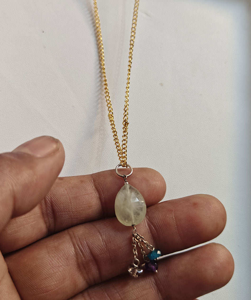 925 Sterling Silver Gold Plated Necklace 10MM Oval Shape Prehnite Cut Gemstone Drilled Set Necklace Anniversary Gift For Women Necklace