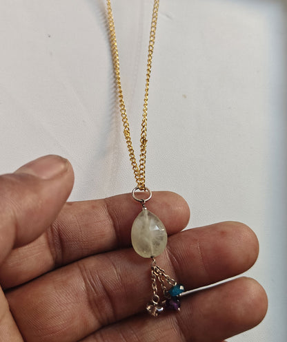 925 Sterling Silver Gold Plated Necklace 10MM Oval Shape Prehnite Cut Gemstone Drilled Set Necklace Anniversary Gift For Women Necklace