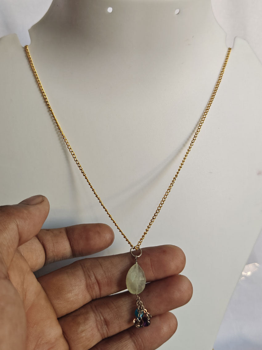 925 Sterling Silver Gold Plated Necklace 10MM Oval Shape Prehnite Cut Gemstone Drilled Set Necklace Anniversary Gift For Women Necklace