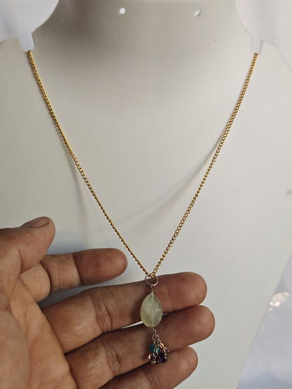 925 Sterling Silver Gold Plated Necklace 10MM Oval Shape Prehnite Cut Gemstone Drilled Set Necklace Anniversary Gift For Women Necklace