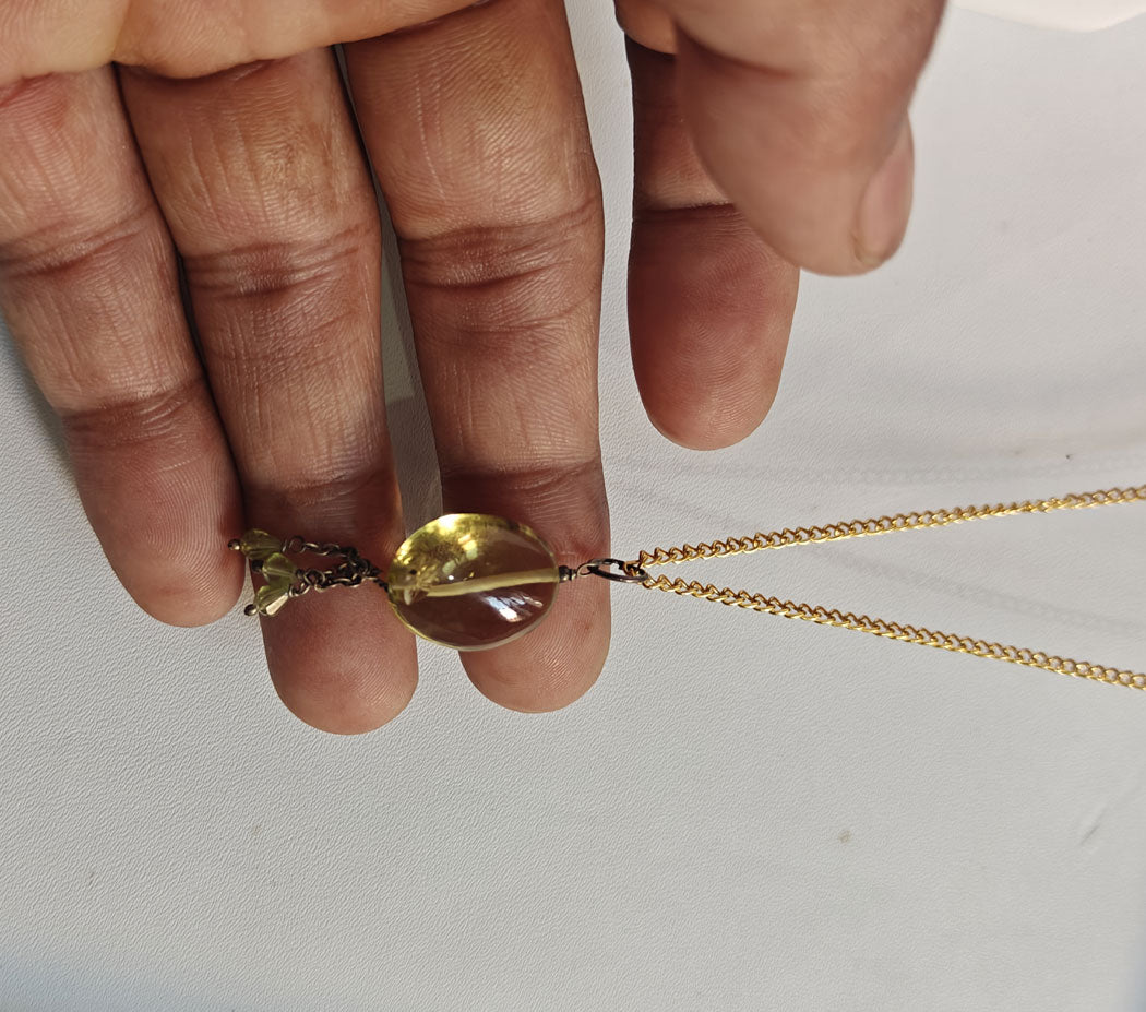 925 Sterling Silver Gold Plated Necklace 10MM Oval Shape Lemon Quartz Gemstone Drilled Set Necklace Anniversary Gift For Women Necklace