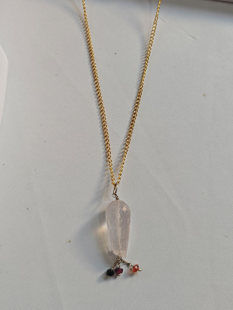 925 Sterling Silver Gold Plated Necklace 10MM Balan Shape Rose Quartz Cut Gemstone Drilled Set Necklace Anniversary Gift For Women Necklace