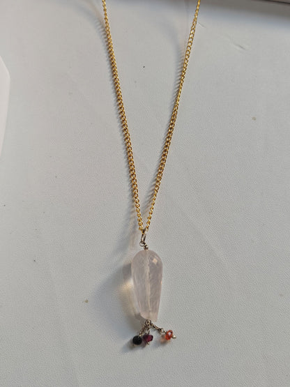 925 Sterling Silver Gold Plated Necklace 10MM Balan Shape Rose Quartz Cut Gemstone Drilled Set Necklace Anniversary Gift For Women Necklace