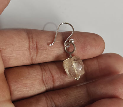 Handmade 925 Sterling Silver Dangle Pair Earrings 10MM Lemon Quartz Cut Gemstone Earring Drilled Set For Women or Girls Jewelry