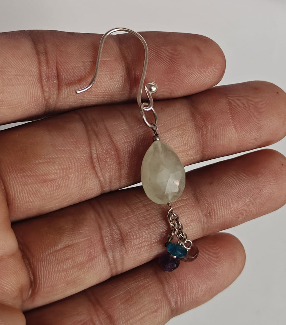 Handmade 925 Sterling Silver Dangle Pair Earrings Pear 10MM Prehnite Cut Gemstone Earring Drilled Set For Women or Girls Jewelry