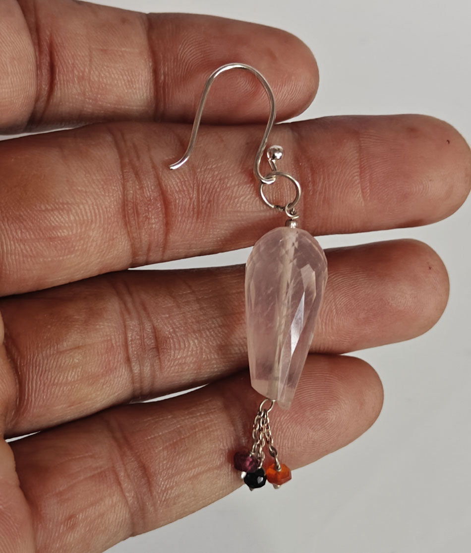 Handmade 925 Sterling Silver Dangle Pair Earrings Round 10MM Rose Quartz Cut Gemstone Earring Drilled Set For Women or Girls Jewelry