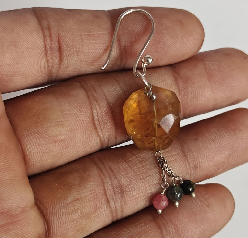 925 Sterling Silver Dangle Pair Earrings Oval 10MM Lemon Quartz Gemstone Earring Drilled Set For Women or Girl's Jewelry