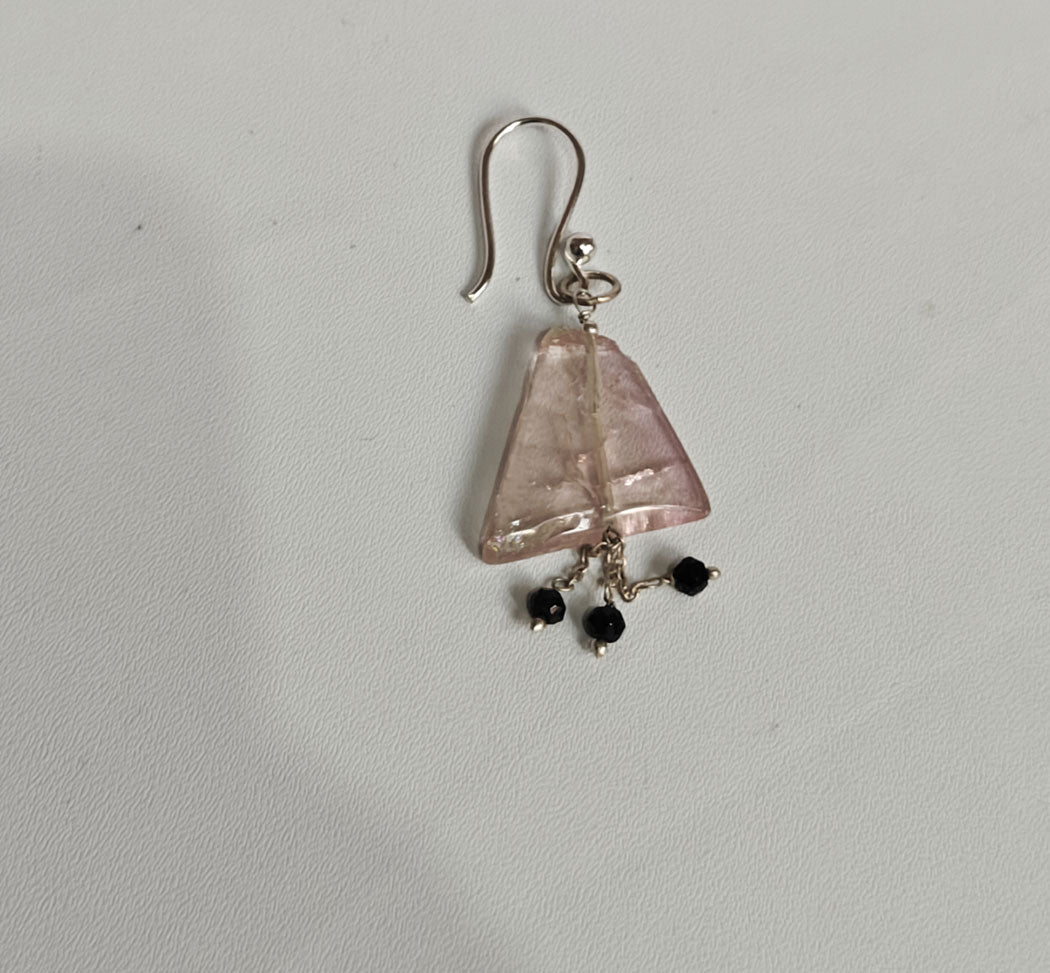 925 Sterling Silver Dangle Pair Earrings Triangle 10MM Rose Quartz Slice Gemstone Earring Drilled Set For Women or Girl's Jewelry