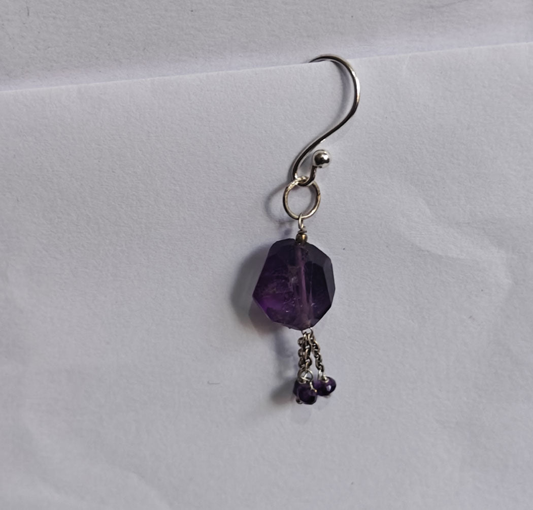 Handmade 925 Sterling Silver Dangle Pair Earrings Round Shape 8MM Amethyst Cut Gemstone Earring Drilled Set For Women or Girl's Jewelry