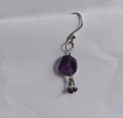Handmade 925 Sterling Silver Dangle Pair Earrings Round Shape 8MM Amethyst Cut Gemstone Earring Drilled Set For Women or Girl's Jewelry