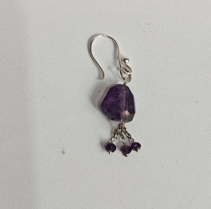 Handmade 925 Sterling Silver Dangle Pair Earrings Round Shape 8MM Amethyst Cut Gemstone Earring Drilled Set For Women or Girl's Jewelry