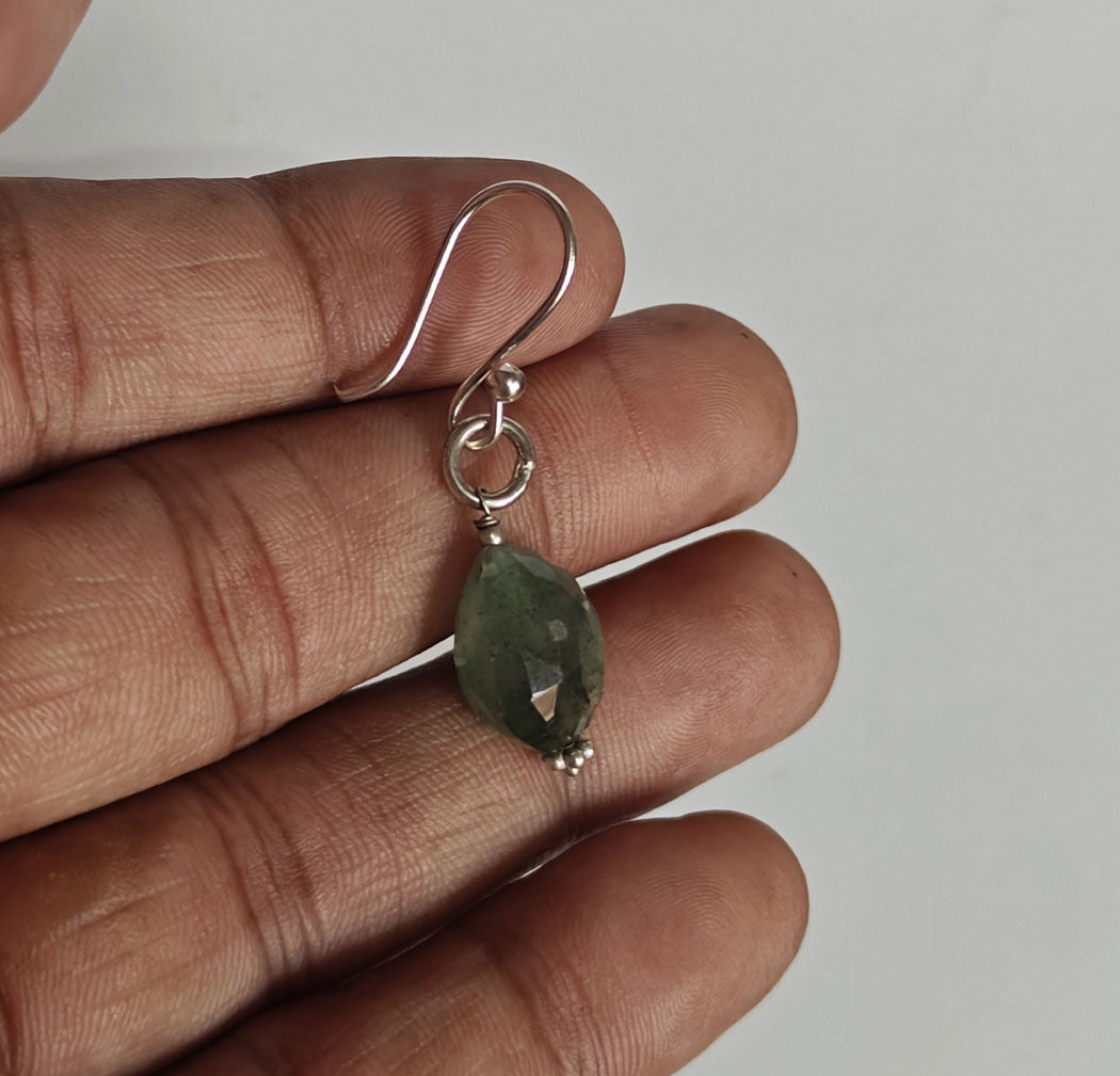 Handmade 925 Sterling Silver Dangle Pair Earrings Drop Shape 8MM Aquamarine Gemstone Earring Drilled Set For Women or Girl's Jewelry