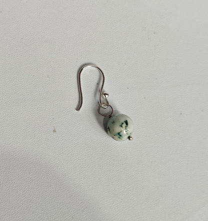 Handmade 925 Sterling Silver Dangle Pair Earrings Round Shape 8MM Howlite Beads Gemstone Earring Drilled Set For Women or Girl's Jewelry