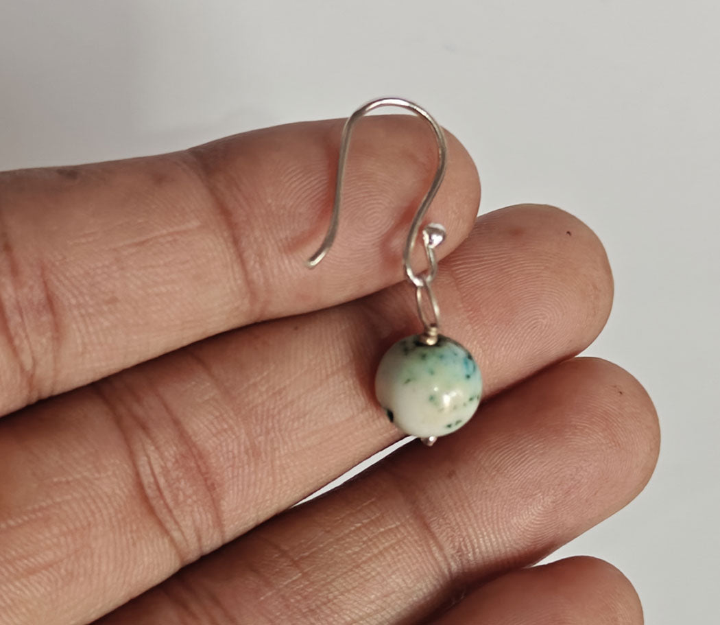 Handmade 925 Sterling Silver Dangle Pair Earrings Round Shape 8MM Howlite Beads Gemstone Earring Drilled Set For Women or Girl's Jewelry