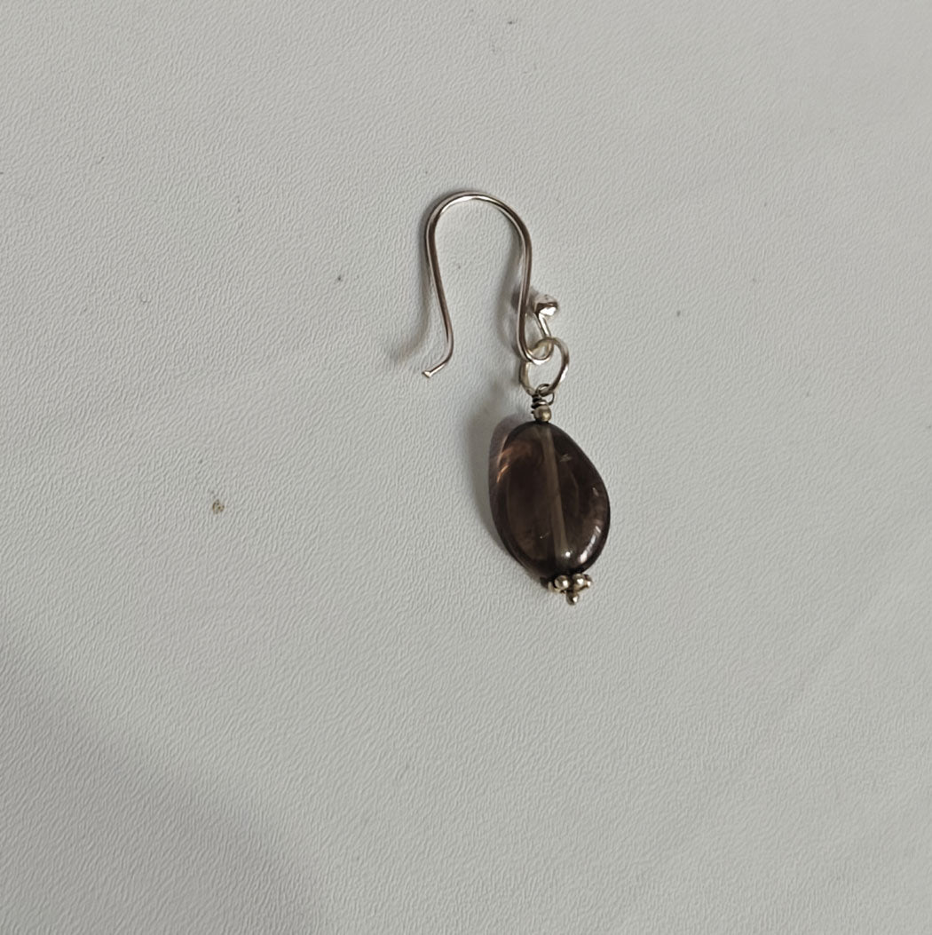 Handmade 925 Sterling Silver Dangle Pair Earrings Round Shape 8MM Smoky Quartz Beads Gemstone Earring Drilled Set For Women or Girl's Jewelry