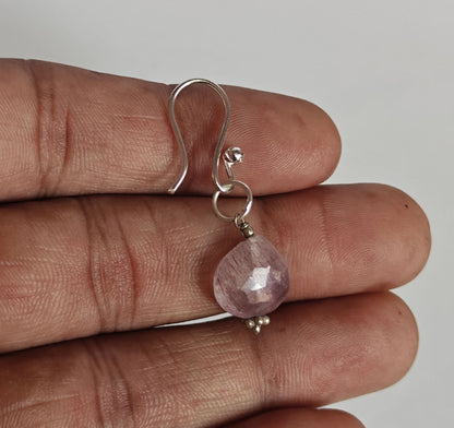 Handmade 925 Sterling Silver Dangle Pair Earrings Heart Shape 8MM Rainbow Moonstone Beads Gemstone Earring Drilled Set For Women or Girl's Jewelry