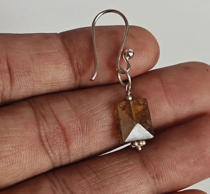 Handmade 925 Sterling Silver Dangle Pair Earrings Heart Shape 8MM Citrine Natural Cut Beads Gemstone Earring Drilled Set For Women or Girl's Jewelry