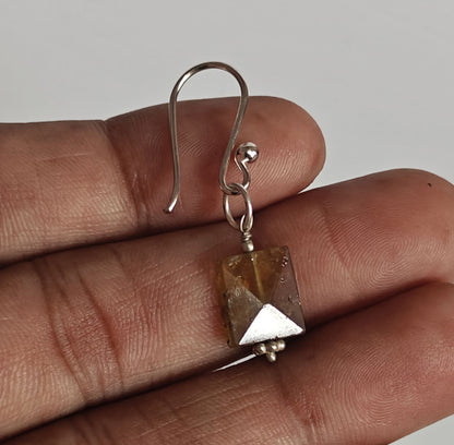 Handmade 925 Sterling Silver Dangle Pair Earrings Heart Shape 8MM Citrine Natural Cut Beads Gemstone Earring Drilled Set For Women or Girl's Jewelry