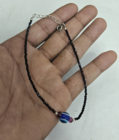 925 Sterling Silver Bracelet Handmade Round Shape 8MM Blue Agate Beads Gemstone Bracelet or 3MM Black Onyx Beads Adjustable Bracelet Drilled Set For Friendship Gift's