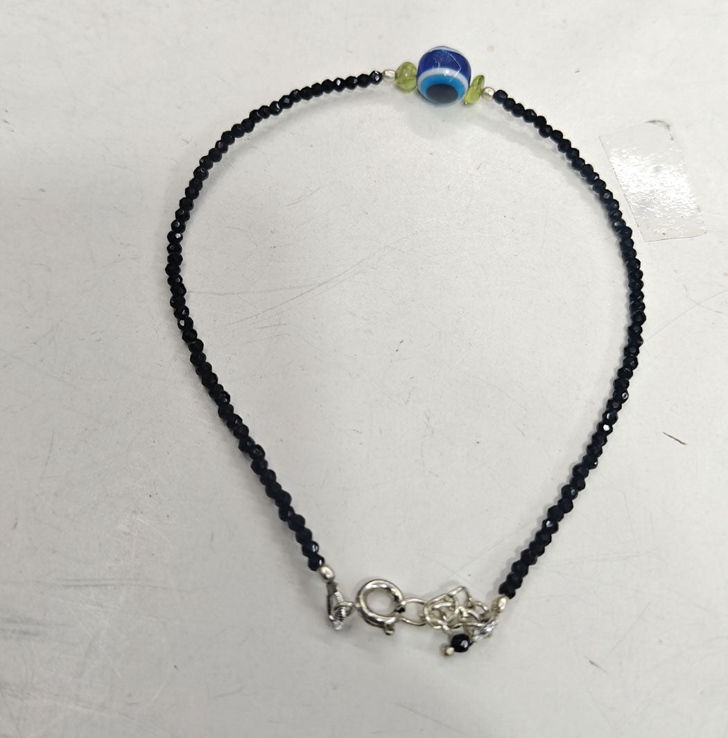 925 Sterling Silver Bracelet Handmade Round Shape 8MM Blue Agate Beads Gemstone Bracelet or 3MM Black Onyx Beads Adjustable Bracelet Drilled Set For Friendship Gift's