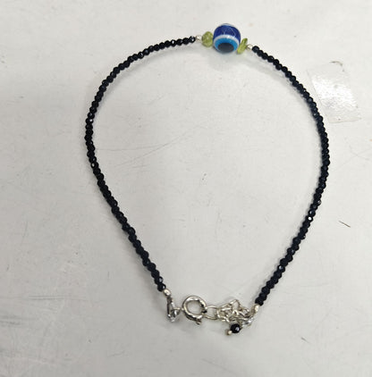 925 Sterling Silver Bracelet Handmade Round Shape 8MM Blue Agate Beads Gemstone Bracelet or 3MM Black Onyx Beads Adjustable Bracelet Drilled Set For Friendship Gift's