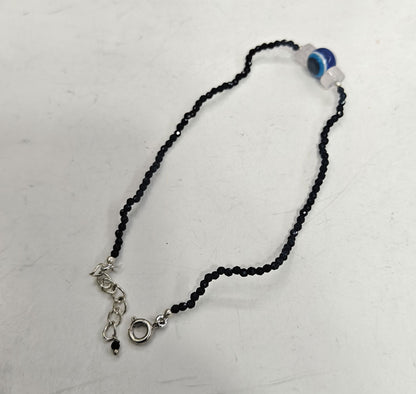 925 Sterling Silver Bracelet Handmade Round Shape 8MM Blue Agate Beads Gemstone Bracelet or 3MM Black Onyx Beads Adjustable Bracelet Drilled Set For Friendship Gift's