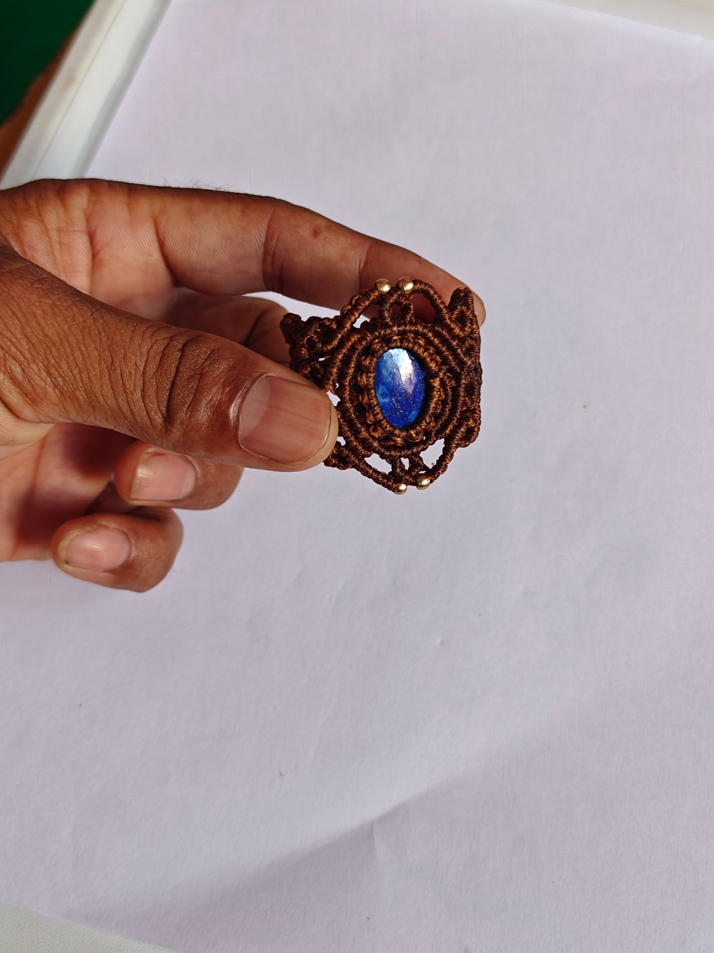 Handmade Macrame Ring with Blue Lapis Lazuli Stone | Hari Om Creations