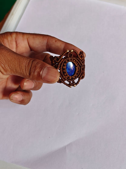 Handmade Macrame Ring with Blue Lapis Lazuli Stone | Hari Om Creations