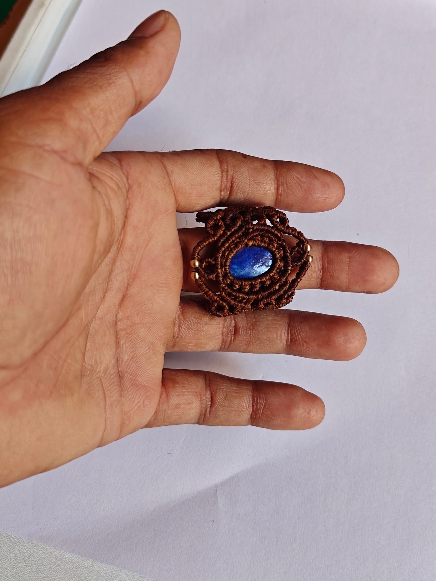 Handmade Macrame Ring with Blue Lapis Lazuli Stone | Hari Om Creations