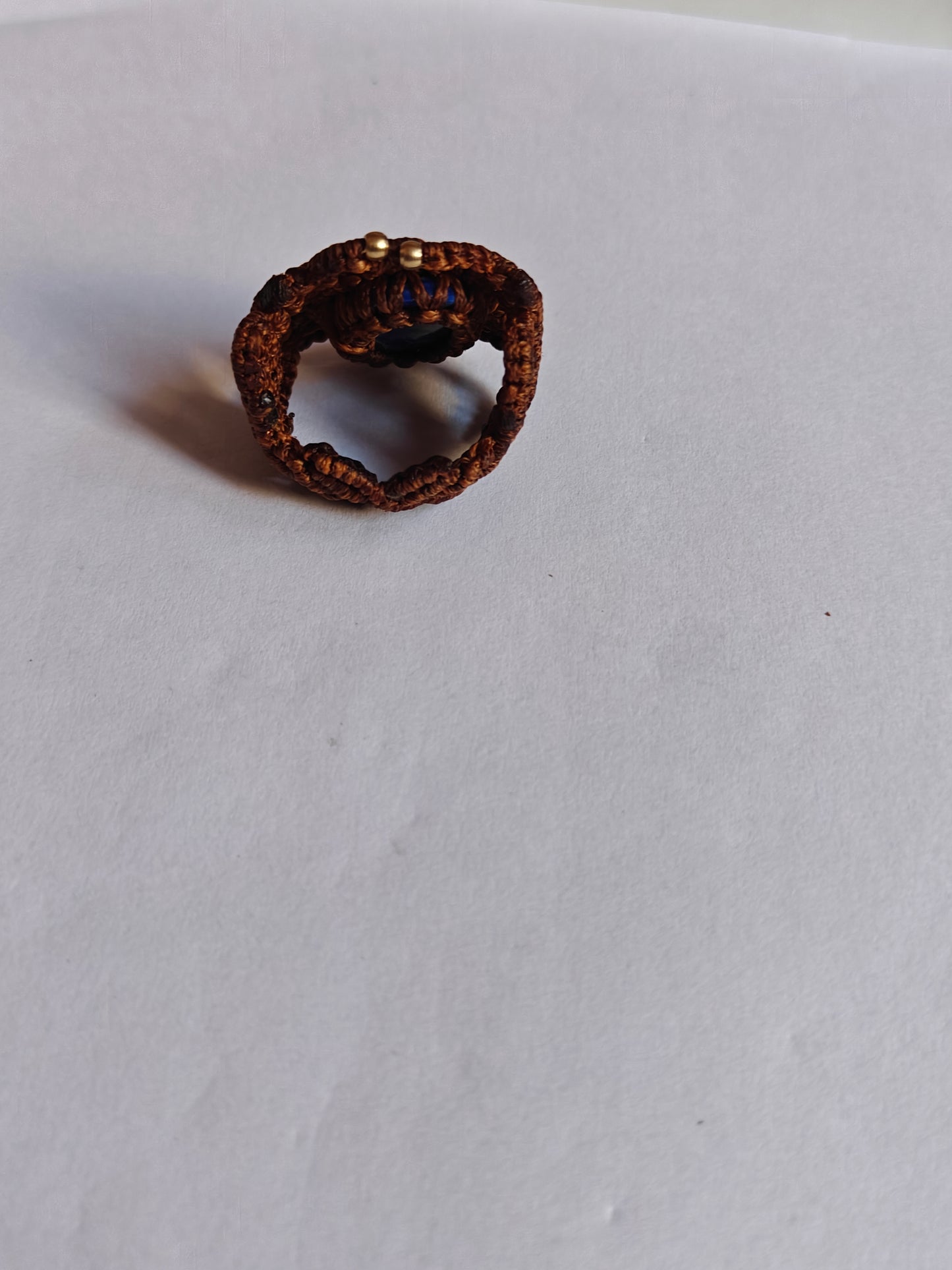 Handmade Macrame Ring with Blue Lapis Lazuli Stone | Hari Om Creations