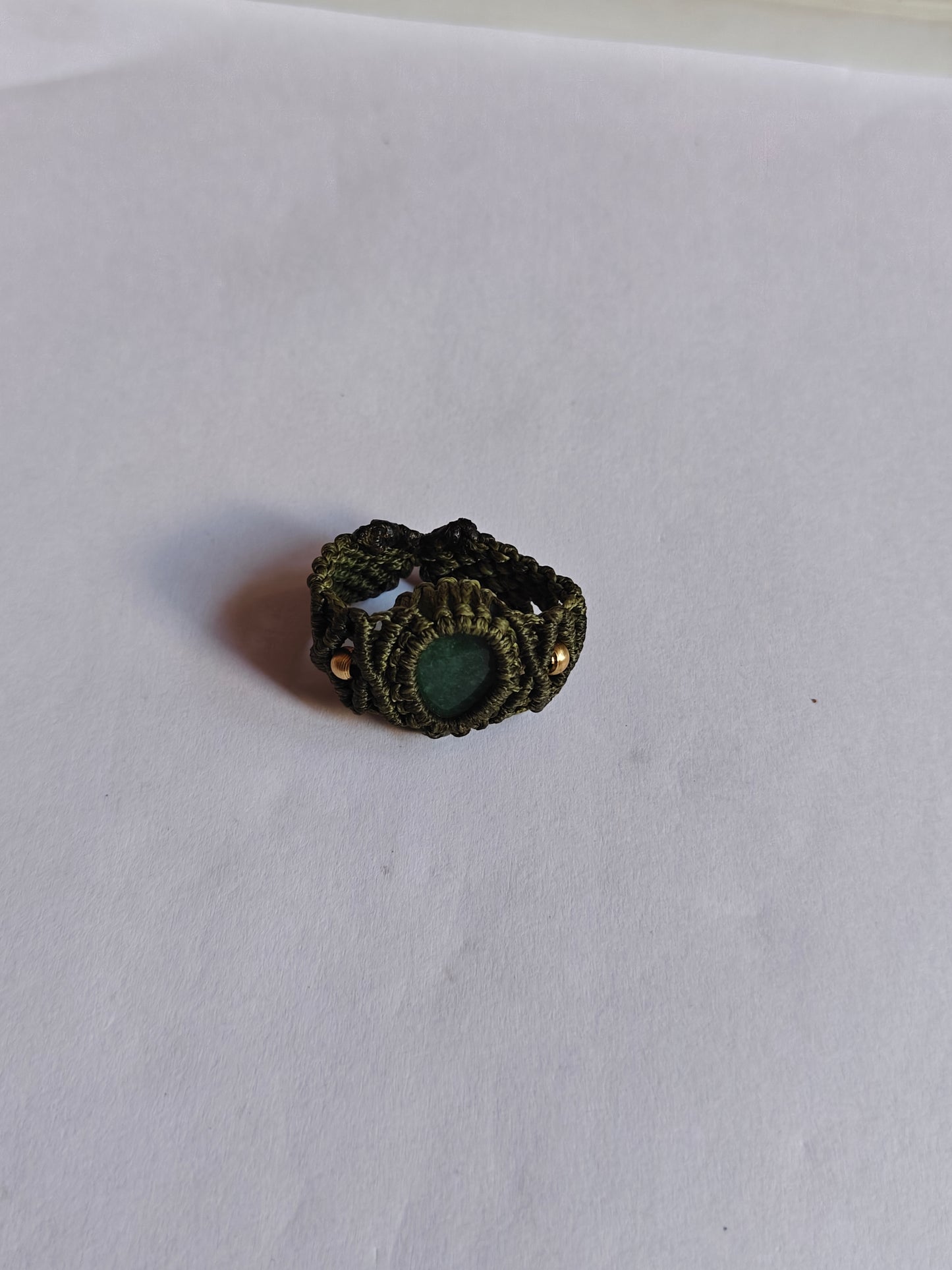 Handmade Macrame Ring with Green Gemstone | Hari Om Creations