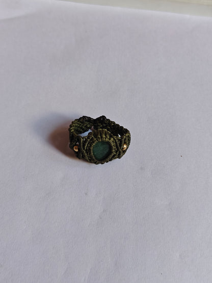 Handmade Macrame Ring with Green Gemstone | Hari Om Creations