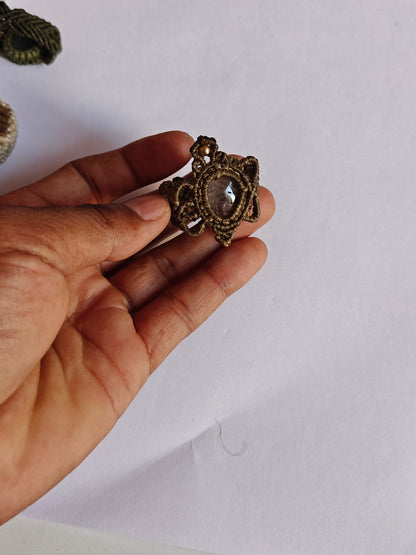 Handmade Macrame Ring with Green Gemstone | Hari Om Creations