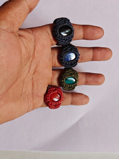 Boho Macrame Gemstone Rings Pack – Red Blue Green Black Beige