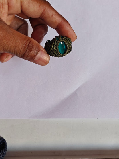Boho Macrame Gemstone Rings Pack – Red Blue Green Black Beige
