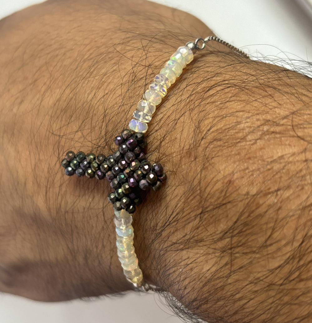 Handmade Metal Bracelet 4mm Opal Beads With 2mm Quartz Beads Gems Drilled Set Fashion Bracelet For Women Gift
