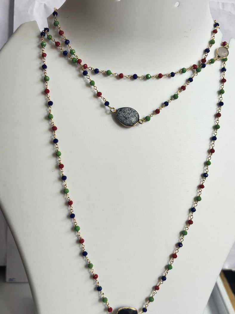 Crafted By Hand Metal Necklace Mux Stone like A 10To15mm Amethyst With 3mm Pristine Onyx Beads Gems Bezel With Drilled Set Metal Brass Necklace Jewelry