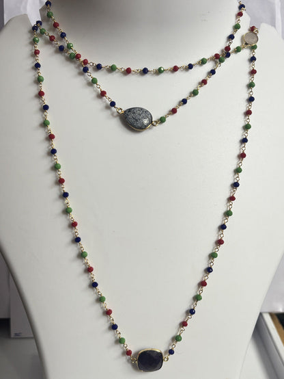 Crafted By Hand Metal Necklace Mux Stone like A 10To15mm Amethyst With 3mm Pristine Onyx Beads Gems Bezel With Drilled Set Metal Brass Necklace Jewelry