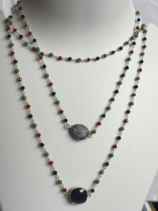 Crafted By Hand Metal Necklace Mux Stone like A 10To15mm Amethyst With 3mm Pristine Onyx Beads Gems Bezel With Drilled Set Metal Brass Necklace Jewelry