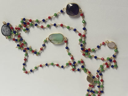 Crafted By Hand Metal Necklace Mux Stone like A 10To15mm Amethyst With 3mm Pristine Onyx Beads Gems Bezel With Drilled Set Metal Brass Necklace Jewelry